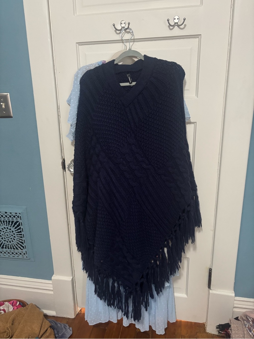 torrid Navy Fringe Cable Knit Poncho